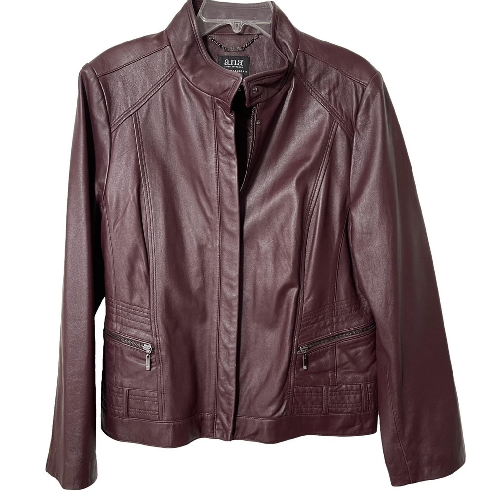A.N.A. A New Approach Genuine Lambskin Leather Moto Jacket Burgundy XL